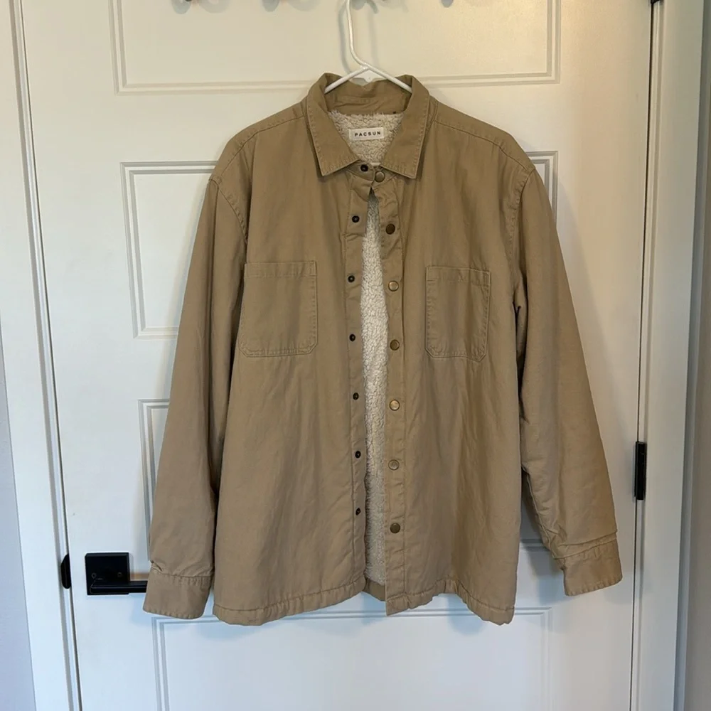 Mens Pacsun Sherpa Jacket, Size Medium, Tan
